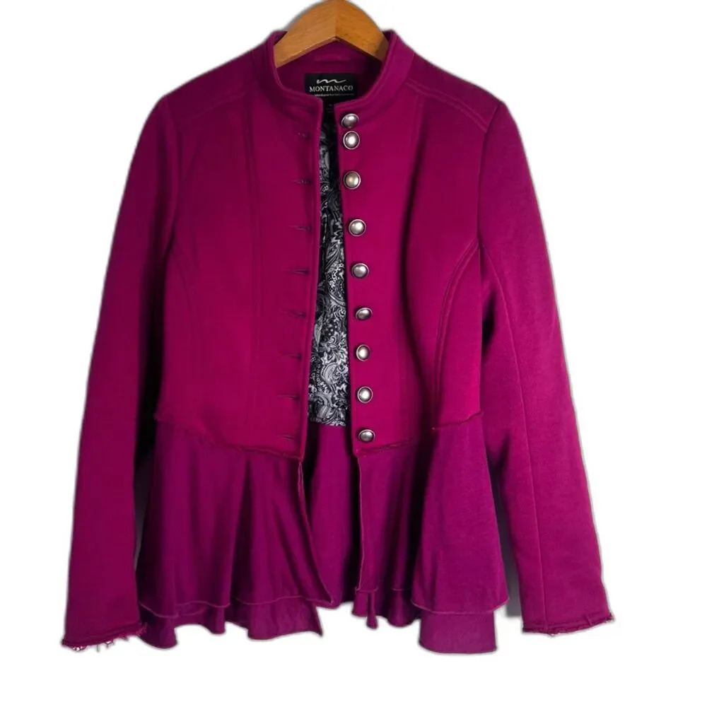 MontanaCo Pink Moto Peplum Mock Neck‎ Button Front Jacket Size Medium